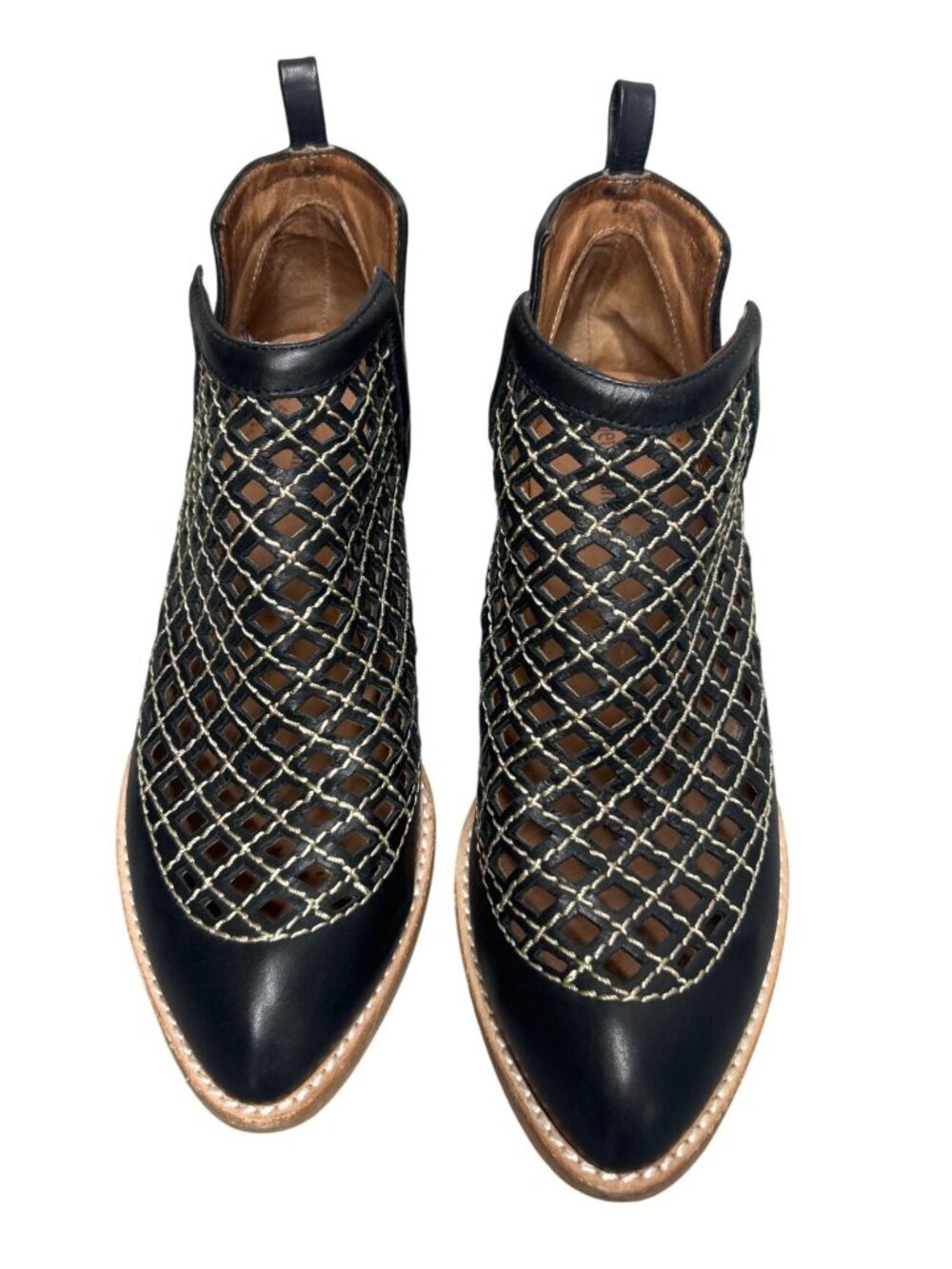 Jeffrey Campbell Taggart Cutout Booties Women 8 Black Leather Woven Boho Artisan - Picture 2 of 8